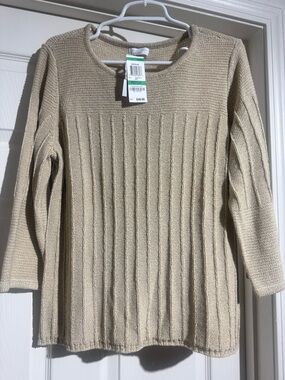 Charter Club NWT Beige Ribbed Knit Crewneck Sweater Top